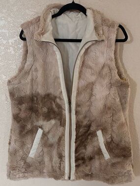 Casual Identity Beige & Tan Ombre Puffer Reversible Faux Fur Vest Size L *read*